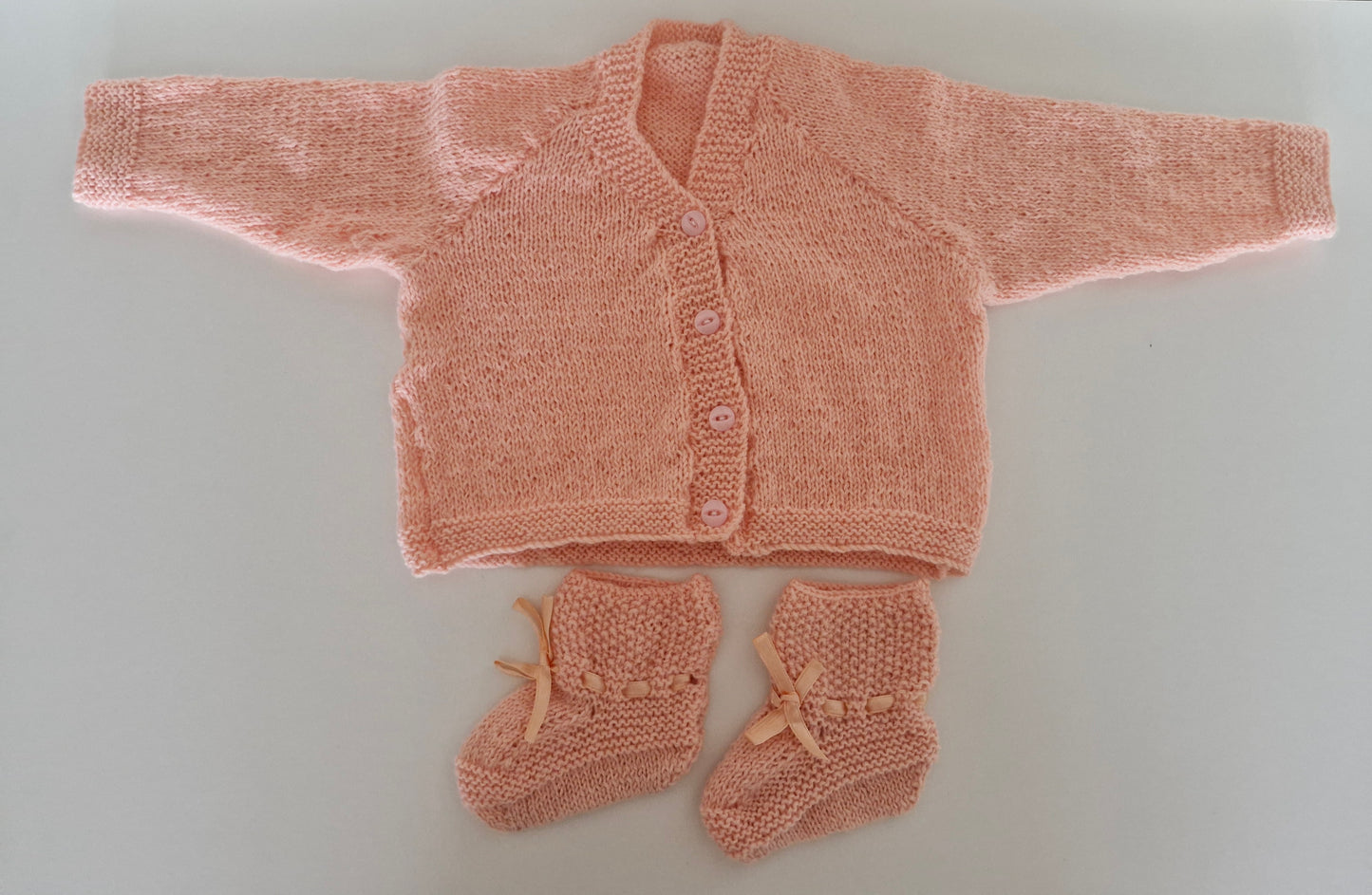 Baby Knitted Cardigan Set - Peach