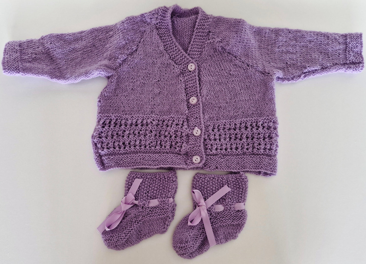 Baby Knitted Cardigan Set - Lavender