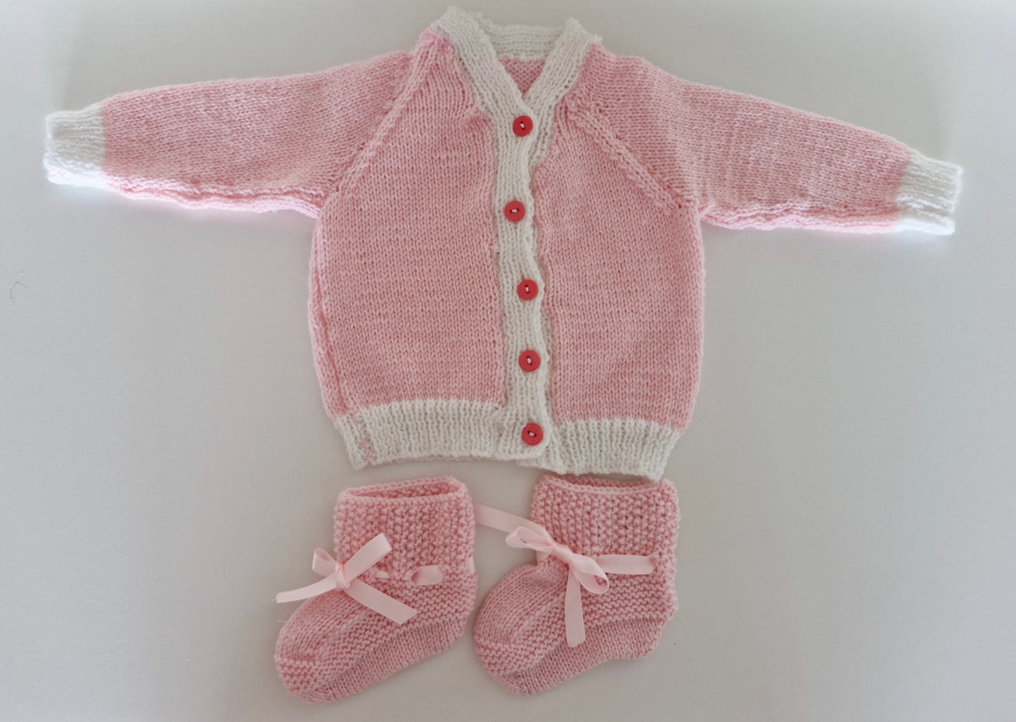 Newborn Baby Knitted Cardigan Set - Rosy