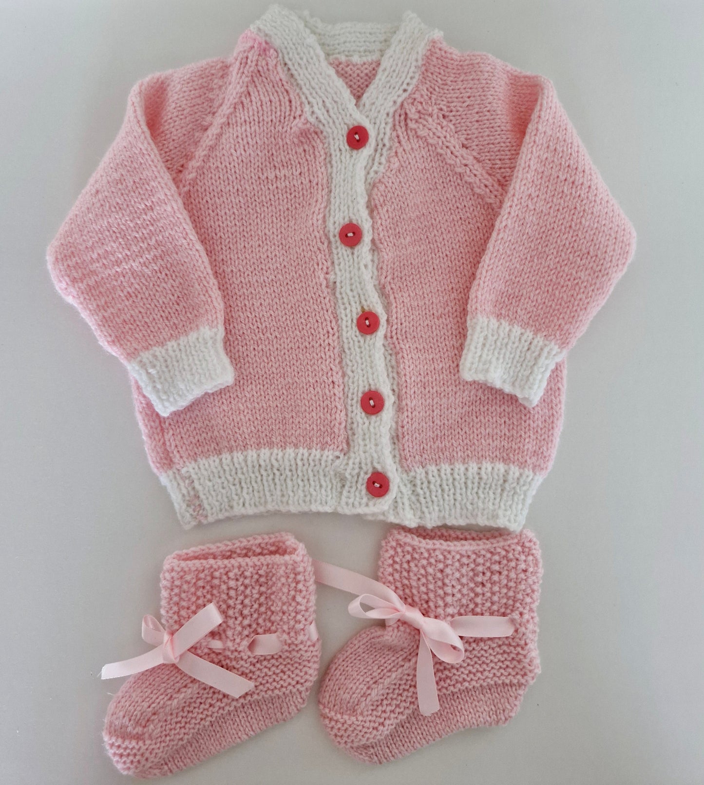 Newborn Baby Knitted Cardigan Set - Rosy