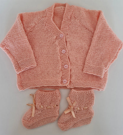 Baby Knitted Cardigan Set - Peach
