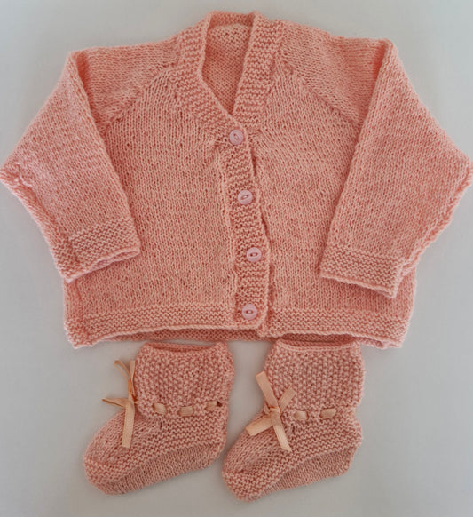 Baby Knitted Cardigan Set - Peach