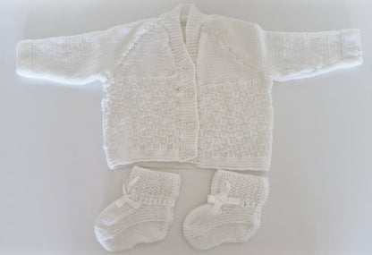 Baby Knitted Cardigan Set - Snow