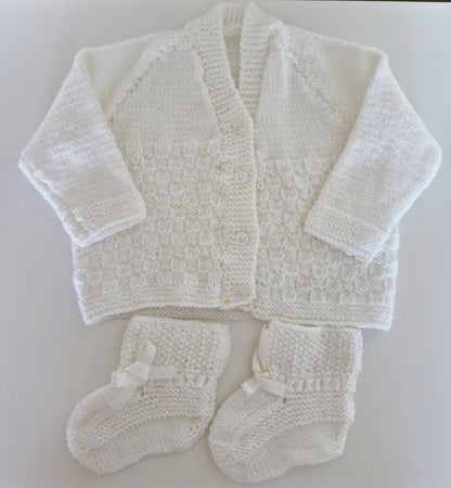 Baby Knitted Cardigan Set - Snow