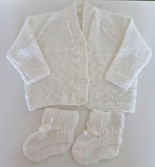 Baby Knitted Cardigan Set - Snow