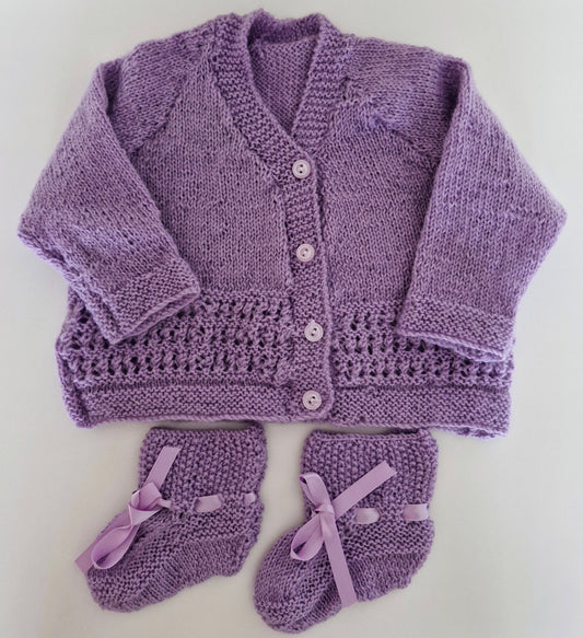 Baby Knitted Cardigan Set - Lavender