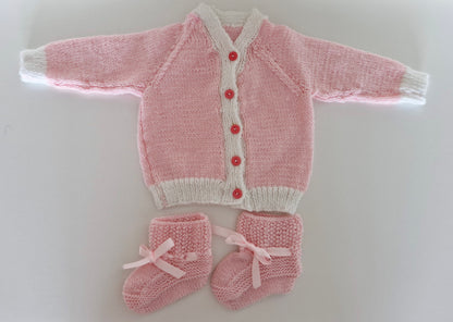 Newborn Baby Knitted Cardigan Set - Rosy