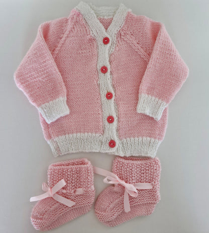 Newborn Baby Knitted Cardigan Set - Rosy