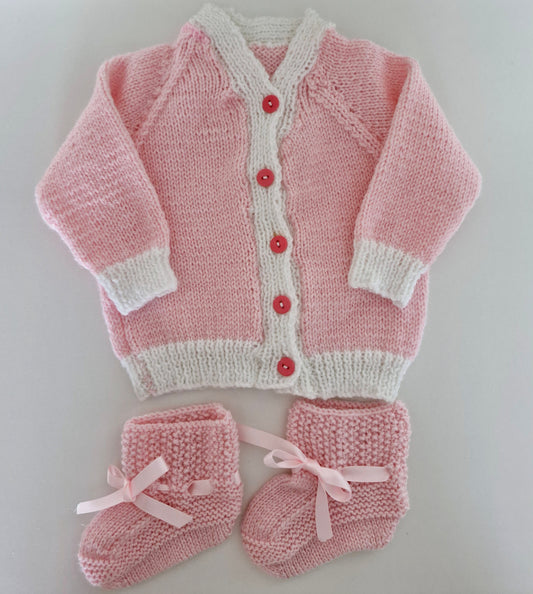 Newborn Baby Knitted Cardigan Set - Rosy